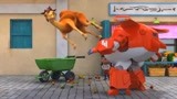 超级飞侠：骆驼被水果滑倒，坐到推车上，一直往街道里滑去