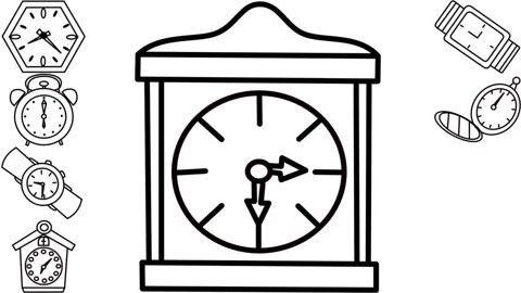 简笔画识颜色 第6集 画笔勾勒的各种钟表和手表: 画笔勾勒的各种钟表