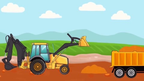 挖掘机挖土动画片图片