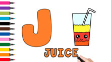 英语字母J宝宝学英语单词Juice果汁简笔画宝宝学画画