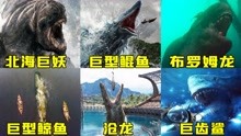 六个深海巨兽，沧龙生吞霸王龙，巨齿鲨在北海巨妖面前过于渺小