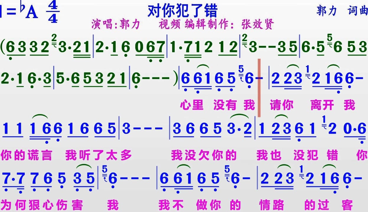 对你犯了错郭力简谱图片