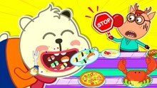 沃尔夫动画：贪吃小熊到自助餐厅用餐，想吃完传送带上所有食物