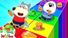 沃尔夫动画：沃尔夫VS小熊，健康滑梯挑战，只吃披萨汉堡能赢吗