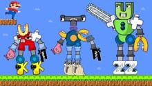超级玛丽：马里奥组合3种机器人，大战字母机器人