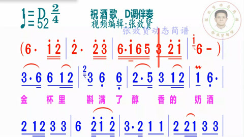 《祝酒歌》簡譜d調伴奏